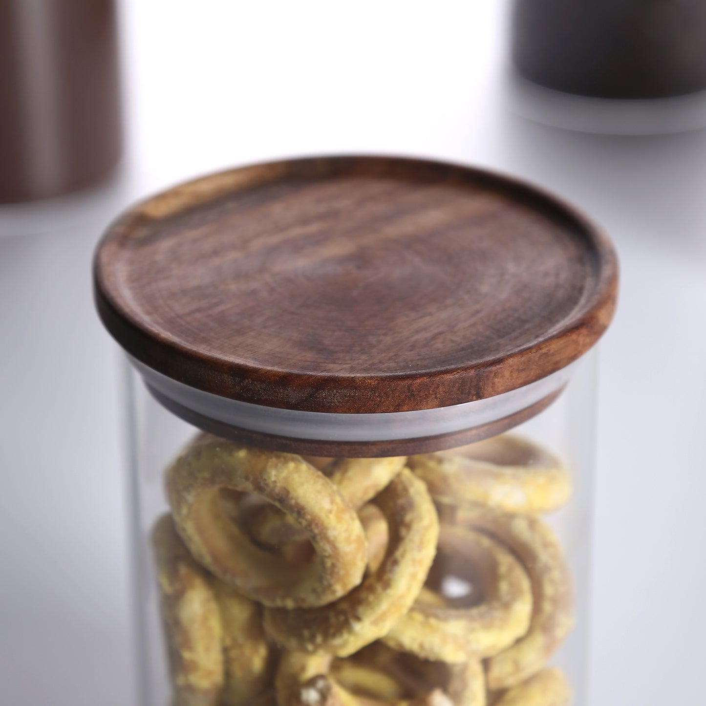 KKC Glass Airtight Food Storage Jar Containers with Wooden Lids, 25 FLoz (750 ML)