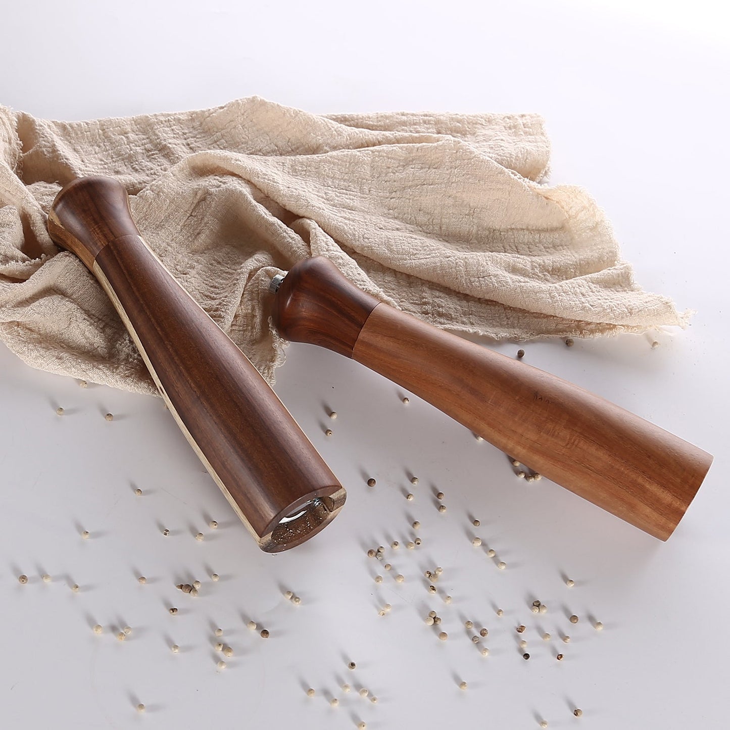 KKC HOME ACCENTS Wooden Salt and Pepper Shakers,Wooden Salt and Pepper Grinder Mill Set Refillable,Acacia Wood, 10 Inch,2 PCS