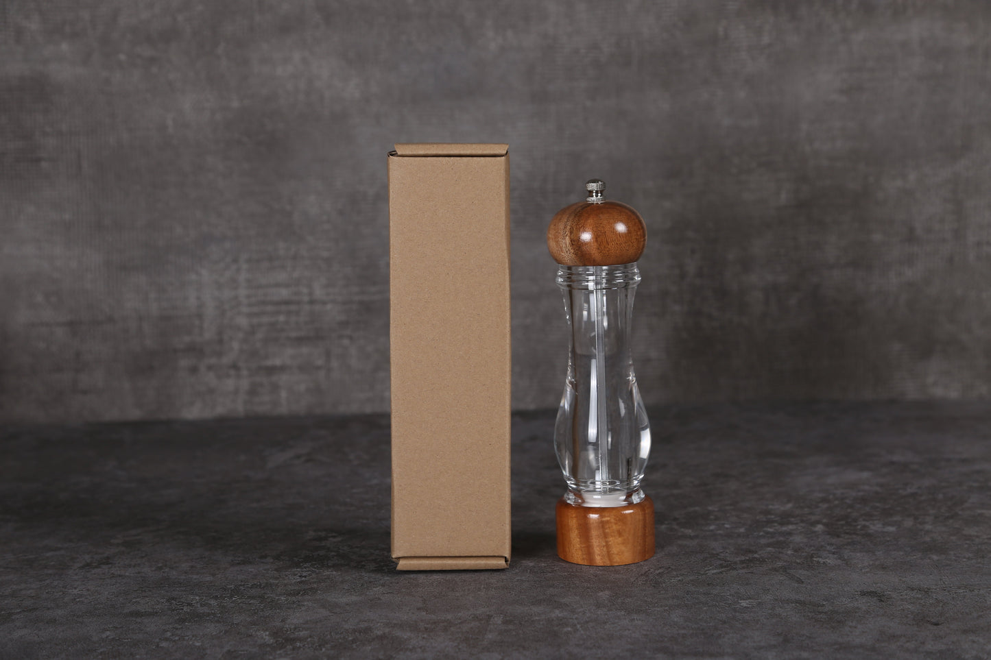 KKC HOME ACCENTS Wooden Salt and Pepper Shakers, Wooden Salt and Pepper Grinder Set Refillable,Acacia Wood and Acrylic, 8 inch, Adjustable Coarseness Fine to Coarse,2pcs