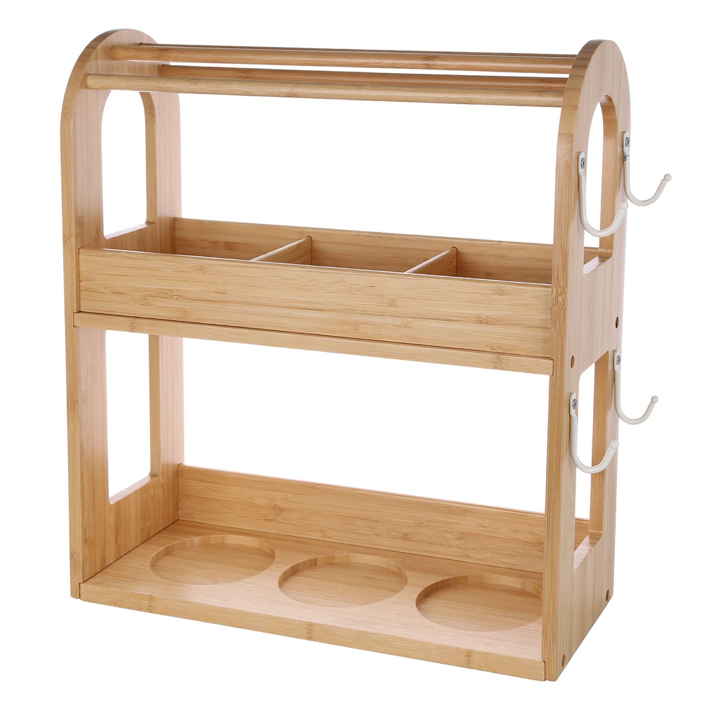 KKC HOME ACCENTS Coffee & Tea Bar Organizer Set with 3 Airtight Jars, Bamboo Countertop Storage Organizer for Coffee Beans,Pods,Ground,Sugar,Creamer - Style D