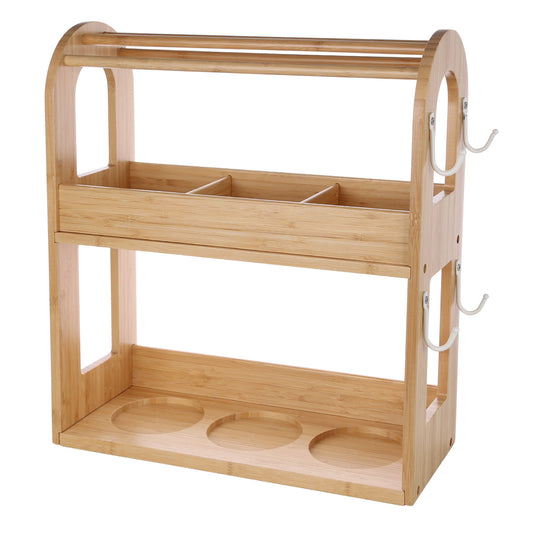 KKC HOME ACCENTS Coffee & Tea Bar Organizer Set with 3 Airtight Jars, Bamboo Countertop Storage Organizer for Coffee Beans,Pods,Ground,Sugar,Creamer - Style D