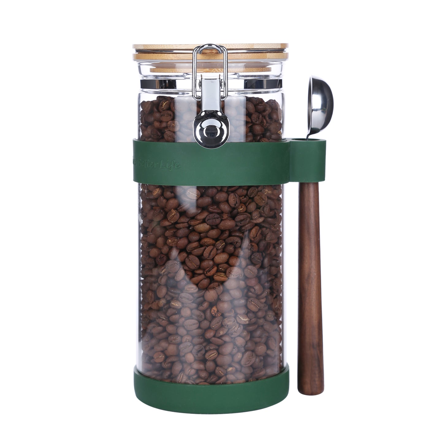 KKC  Glass Coffee Bean Storage Container with Scoop,Sealed Glass Storage Jar with Airtight Locking Lid,Airtight Nut Container,Sealed Container for Coffee Ground,Nut,Cereal,Pasta,50 fluid-oz