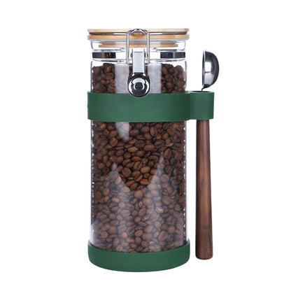 KKC  Glass Coffee Bean Storage Container with Scoop,Sealed Glass Storage Jar with Airtight Locking Lid,Airtight Nut Container,Sealed Container for Coffee Ground,Nut,Cereal,Pasta,50 fluid-oz