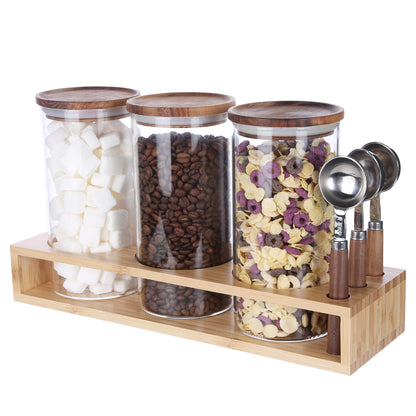 KKC HOME ACCENTS Sealed Glass Containers with Airtight Wood Lids and Scoops for Kitchen Counter,Sealed Jars for Flour,Brown Sugar,Loose Leaf Tea,Coffee Bean or Ground Coffee,39 Fluid-oz