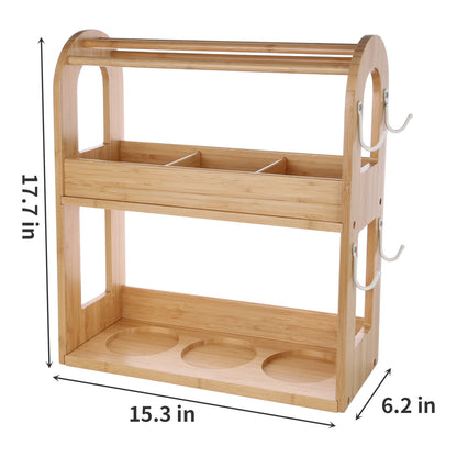 KKC HOME ACCENTS Coffee & Tea Bar Organizer Set with 3 Airtight Jars, Bamboo Countertop Storage Organizer for Coffee Beans,Pods,Ground,Sugar,Creamer - Style D