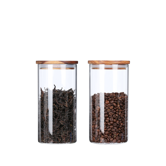 KKC HOME ACCENTS Glass Canister with Wood Lid, 39 FLoz,2 Pack