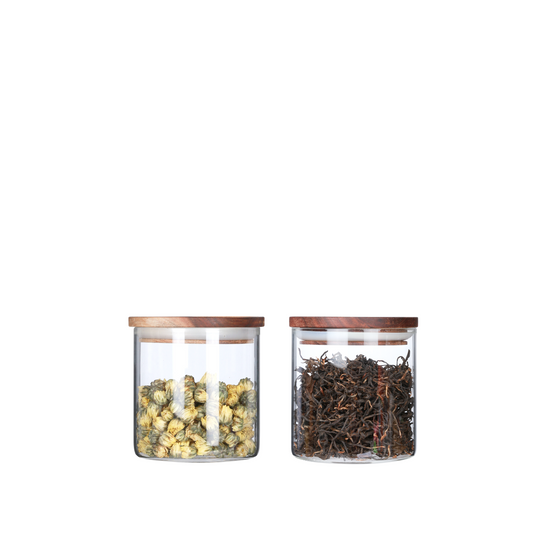 KKC Glass Storage Jars with Airtight Lids,Jar Canister with Wooden Lids,18 FLoz (550 ML x 2)