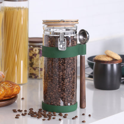 KKC  Glass Coffee Bean Storage Container with Scoop,Sealed Glass Storage Jar with Airtight Locking Lid,Airtight Nut Container,Sealed Container for Coffee Ground,Nut,Cereal,Pasta,50 fluid-oz