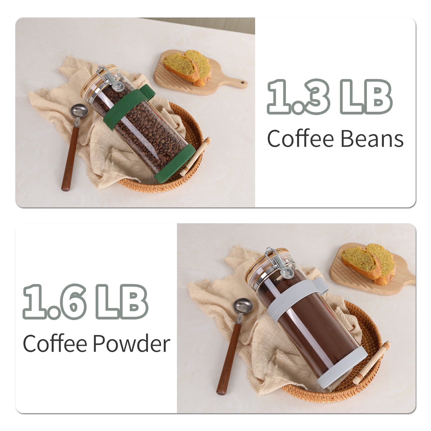 KKC Sealed Coffee Bean Storage Container with Scoop, Non-Slip Glass Food Storage Container With Locking Clamp Lid for Coffee Beans, 54 Fluid-oz,Violets