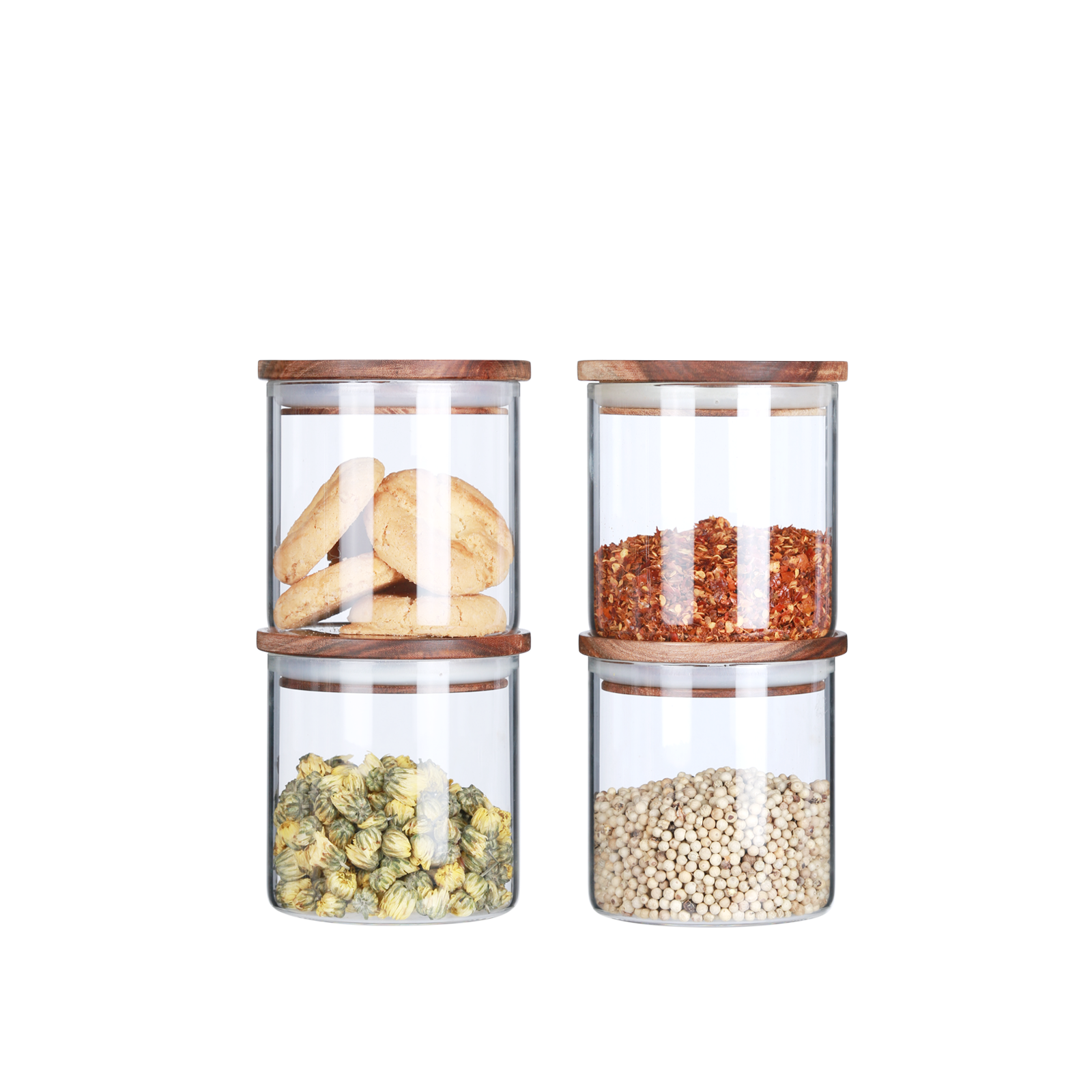 KKC Borosilicate Glass Storage Jars with Wooden Lids,18 FLoz (550 ML ...