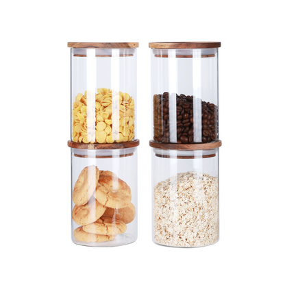 KKC Glass Airtight Food Storage Jar Containers with Wooden Lids, 25 FLoz (750 ML)