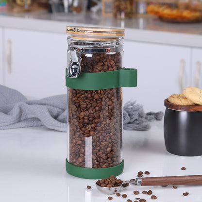 KKC  Glass Coffee Bean Storage Container with Scoop,Sealed Glass Storage Jar with Airtight Locking Lid,Airtight Nut Container,Sealed Container for Coffee Ground,Nut,Cereal,Pasta,50 fluid-oz