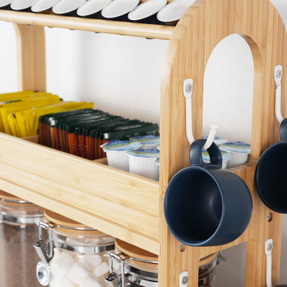KKC HOME ACCENTS Coffee & Tea Bar Organizer Set with 3 Airtight Jars, Bamboo Countertop Storage Organizer for Coffee Beans,Pods,Ground,Sugar,Creamer - Style D