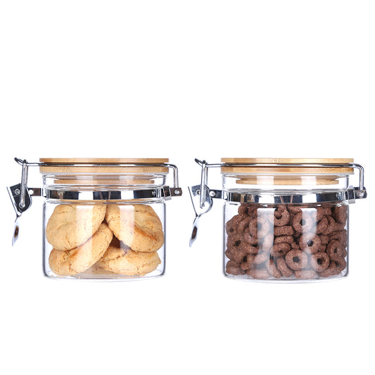 KKC Clear Borosilicate Glass Storage Jars with Airtight Locking Clamp Lids,16 Floz (450 ML x 2)