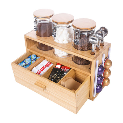 KKC Coffee Station Organizer, K Cup Coffee Pods Holder with Drawer, Countertop Coffee Bar Accessories Organizer, Coffee Pod Holder Storage Basket, for Coffee Capsule Pod, Sugar, Straw.