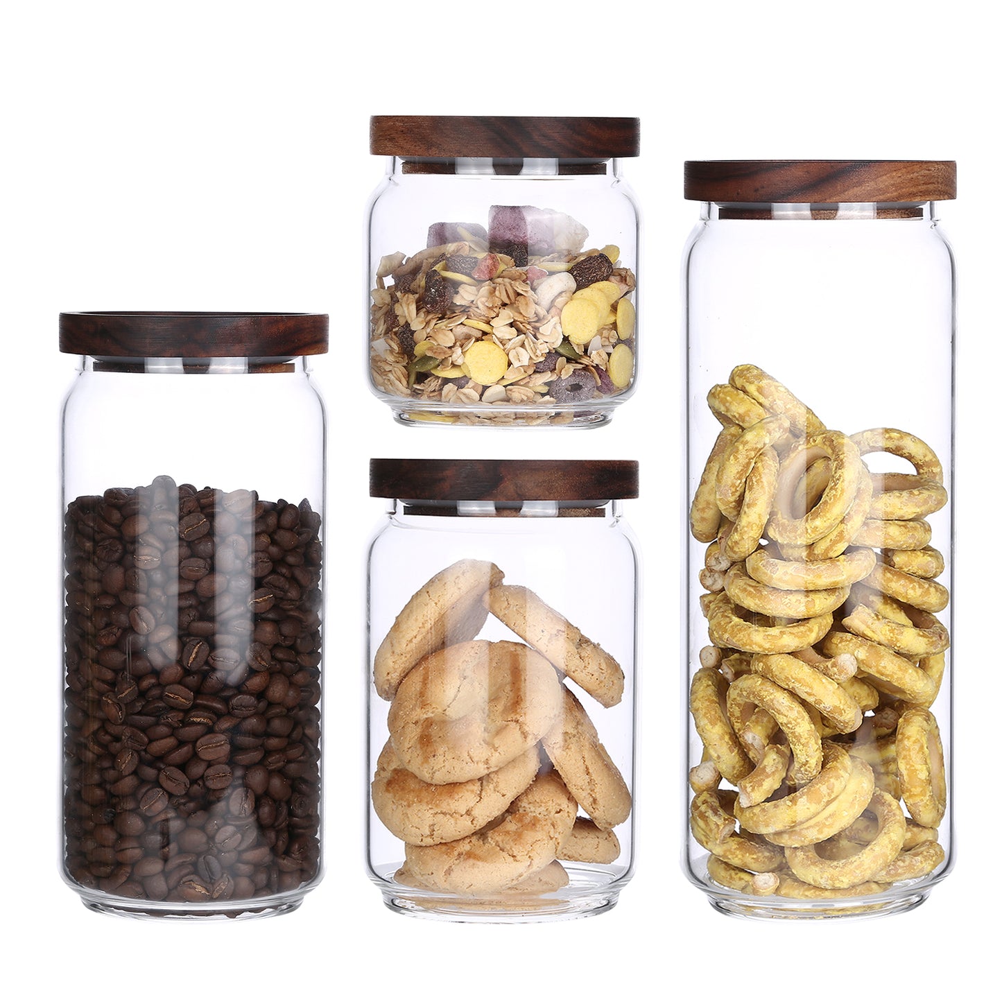 KKC HOME ACCENTS Glass Canisters with Airtight Wooden Lids, Pack of 4 kkcger