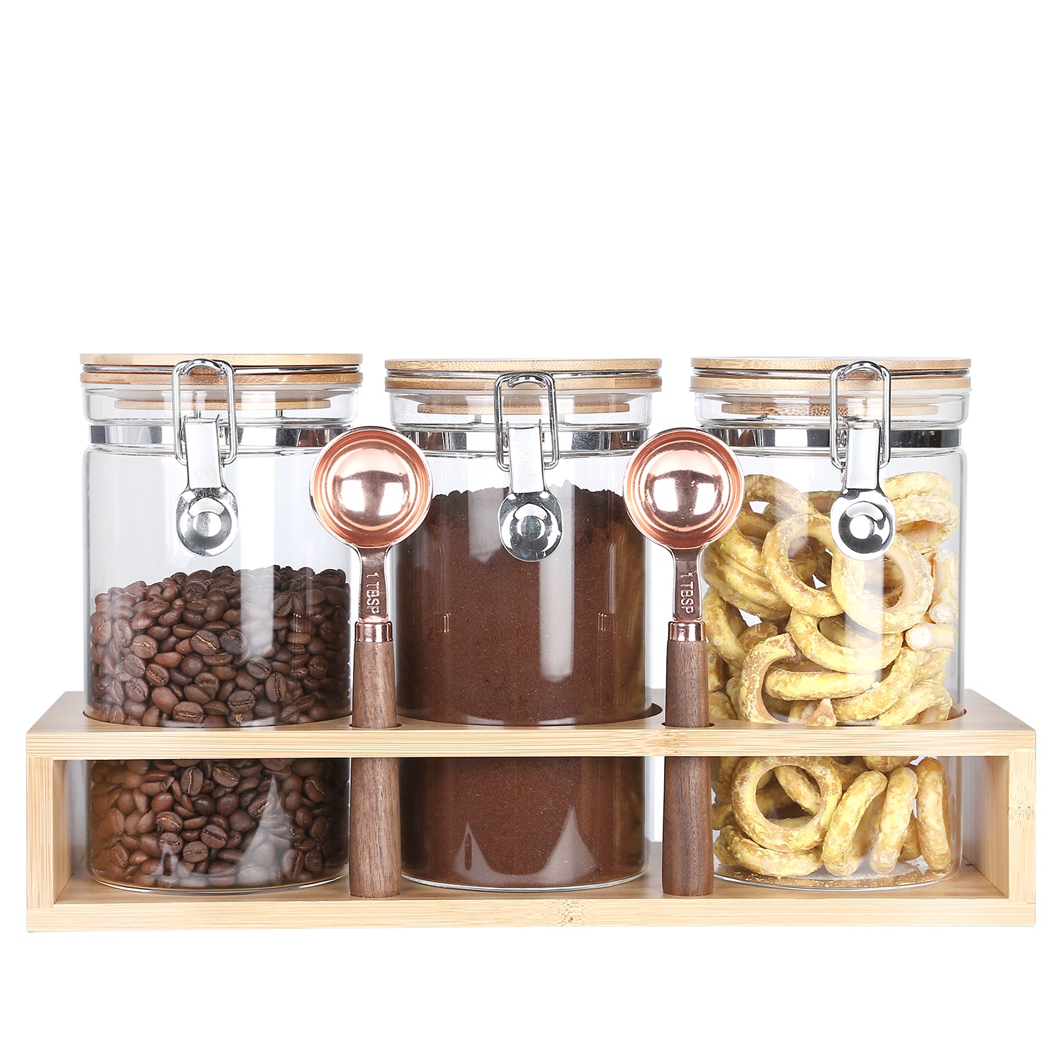 KKC Home Accents Glass Coffee Bean Storage Container, Airtight Glass Coffee  Storage Canister with Spoon and Rack,40 Fluid-oz