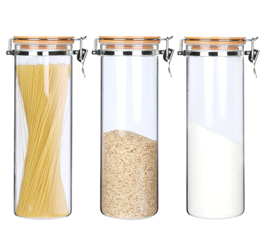 Tall Borosilicate Glass Storage Pasta Storage Containers with Airtight Lids, 68 Floz,Pack of 3