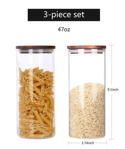 KKC Clear Glass Canister Jar Container Set for Food Storage with Airtight Wood Lid, 39Floz （Only for Canda adress）2 Piece Set