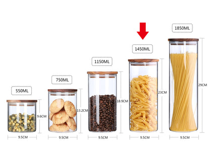 KKC Clear Glass Canister Jar Container Set for Food Storage with Airtight Wood Lid, 39Floz （Only for Canda adress）2 Piece Set