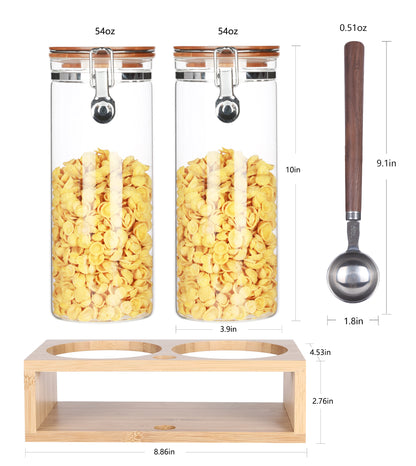 KKC Tall Glass Jar with Airtight Hinged Lid,Sealed Glass Containers with Scoop for Coffee Bean,Ground Coffee,Brown Sugar,Nuts,Oatmeal,Pasta,Cereal,Coffee Canister with Spoon for Coffee Bar,54 Fluid-oz