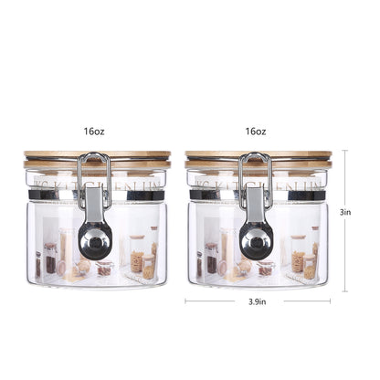 KKC Clear Borosilicate Glass Storage Jars with Airtight Locking Clamp Lids,16 Floz (450 ML x 2)