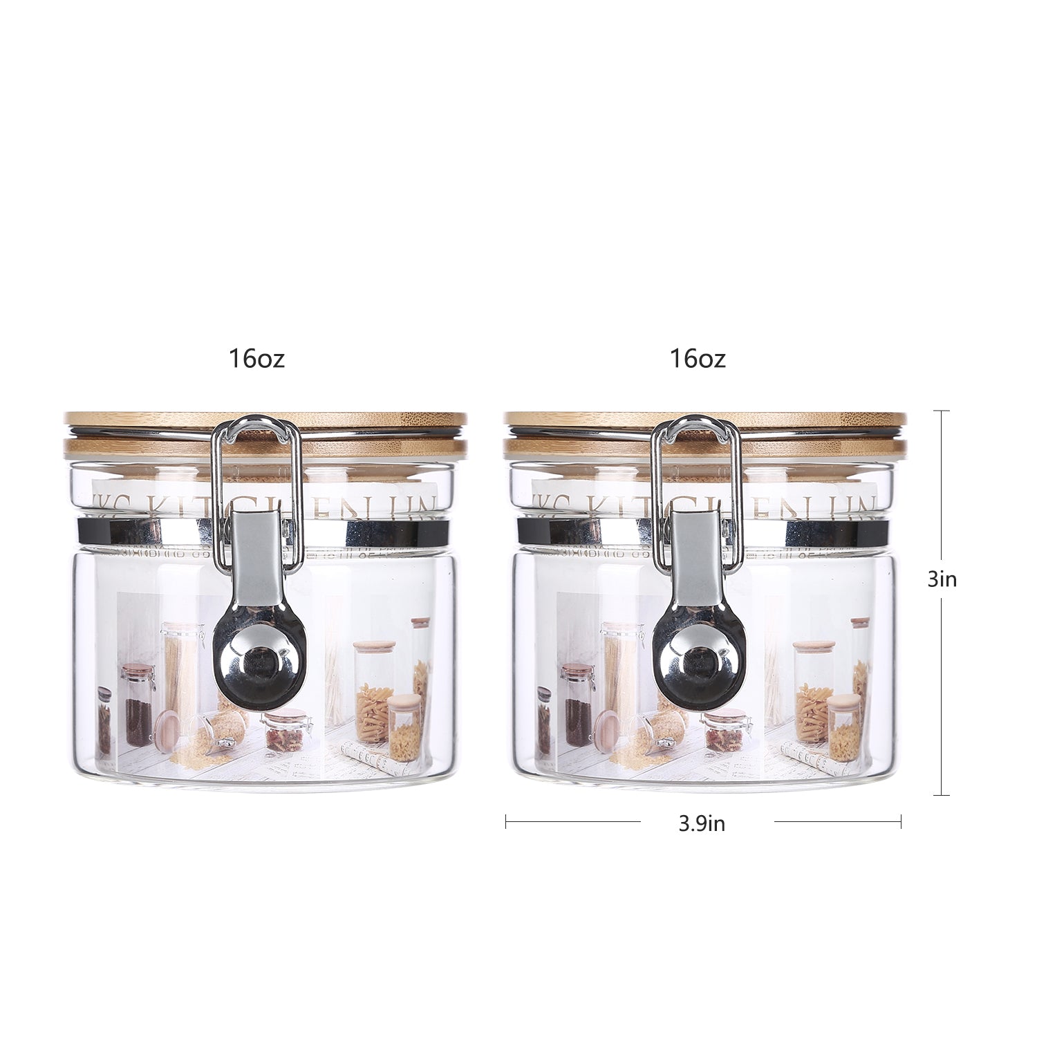 16 oz Clear Glass Borosilicate Jar with Bamboo Silicone Sealed Lid (6 Pack)