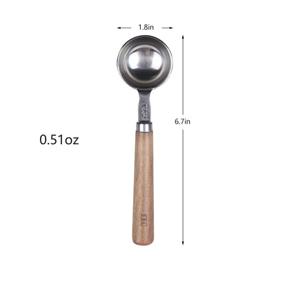 KKC HOME ACCENTS Coffee Scoop With Wood Handle 1 tablespoon (1 tbsp),Stainless Steel , 6.7" ,Coffee Spoon 15ML ,Measuring Coffee Spoon For Coffee Beans,Ground Coffee, Tea , Suger