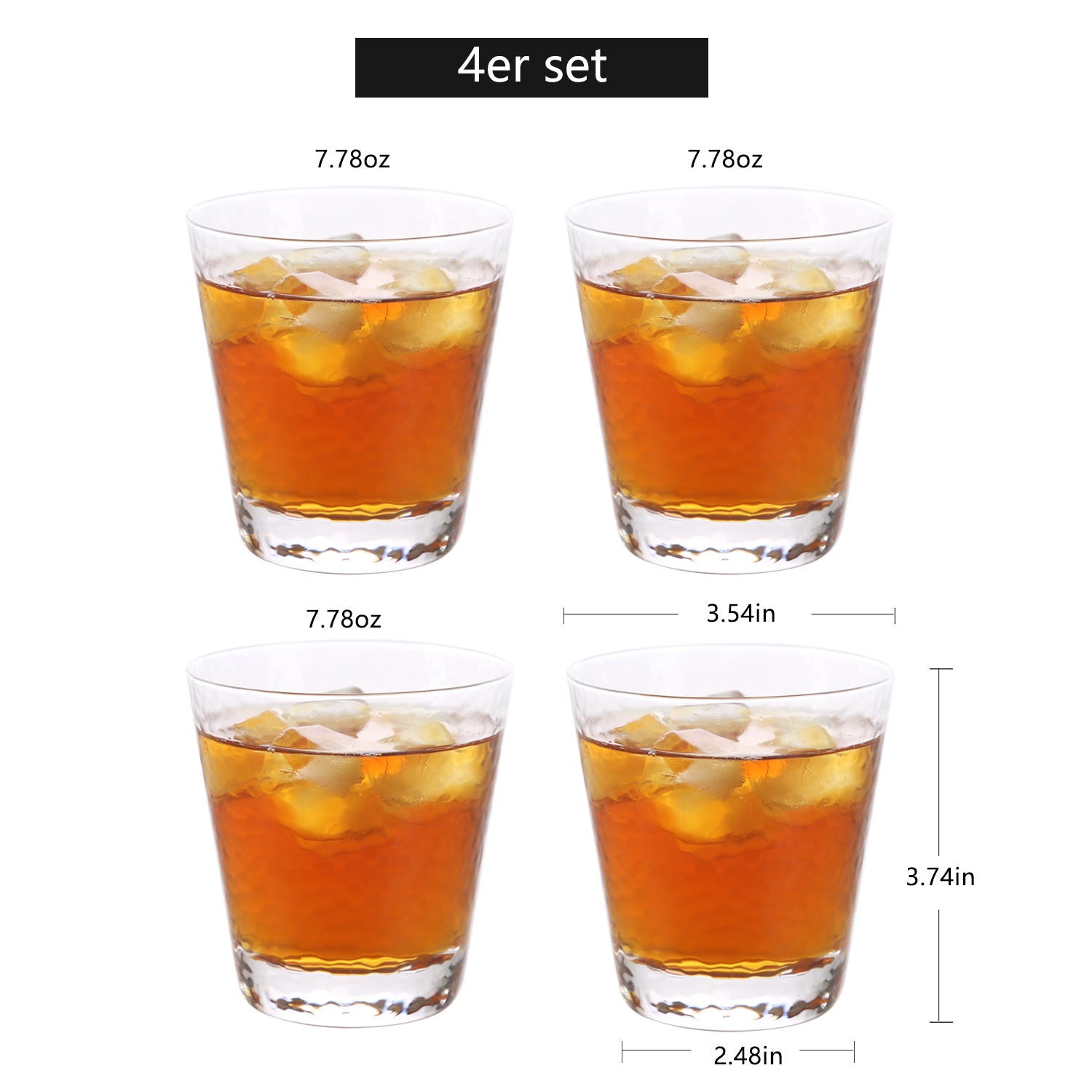KKC Whisky Glasses set of 4 ,Old Fashioned Whiskey Glasses,Set of 4, 7
