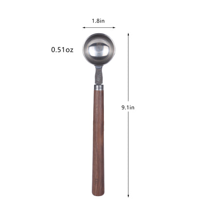 KKC Stainless Steel Coffee Spoons With Wood Handle 15ML Measuring Coffee Spoon For Coffee Beans Tea Suger, Silver (9.17")