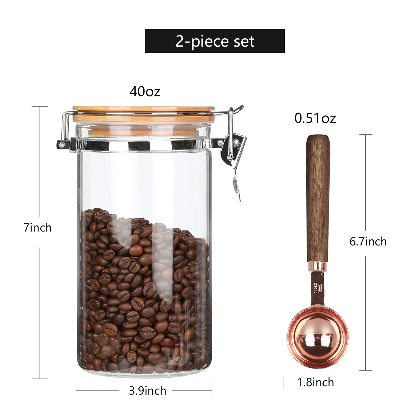 KKC Home Accents Glass Airtight Coffee Bean Storage Container with spoon, 40 FLoz (1200 ML)