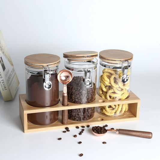 Glass Jars with Bamboo Lids,Glass Containers with Airtight Bamboo Lid and Spoons,Sealed Glass Spice Jars for Candy Coffee Beans Sugar Nuts Cookies