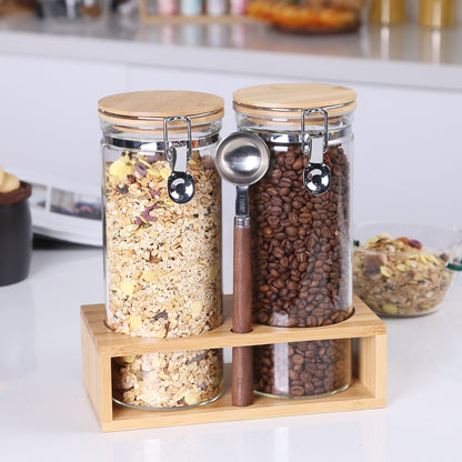 KKC Tall Glass Jar with Airtight Hinged Lid,Sealed Glass Containers with Scoop for Coffee Bean,Ground Coffee,Brown Sugar,Nuts,Oatmeal,Pasta,Cereal,Coffee Canister with Spoon for Coffee Bar,54 Fluid-oz