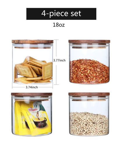 KKC Borosilicate Glass Storage Jars with Wooden Lids,18 FLoz (550 ML),Set of 4