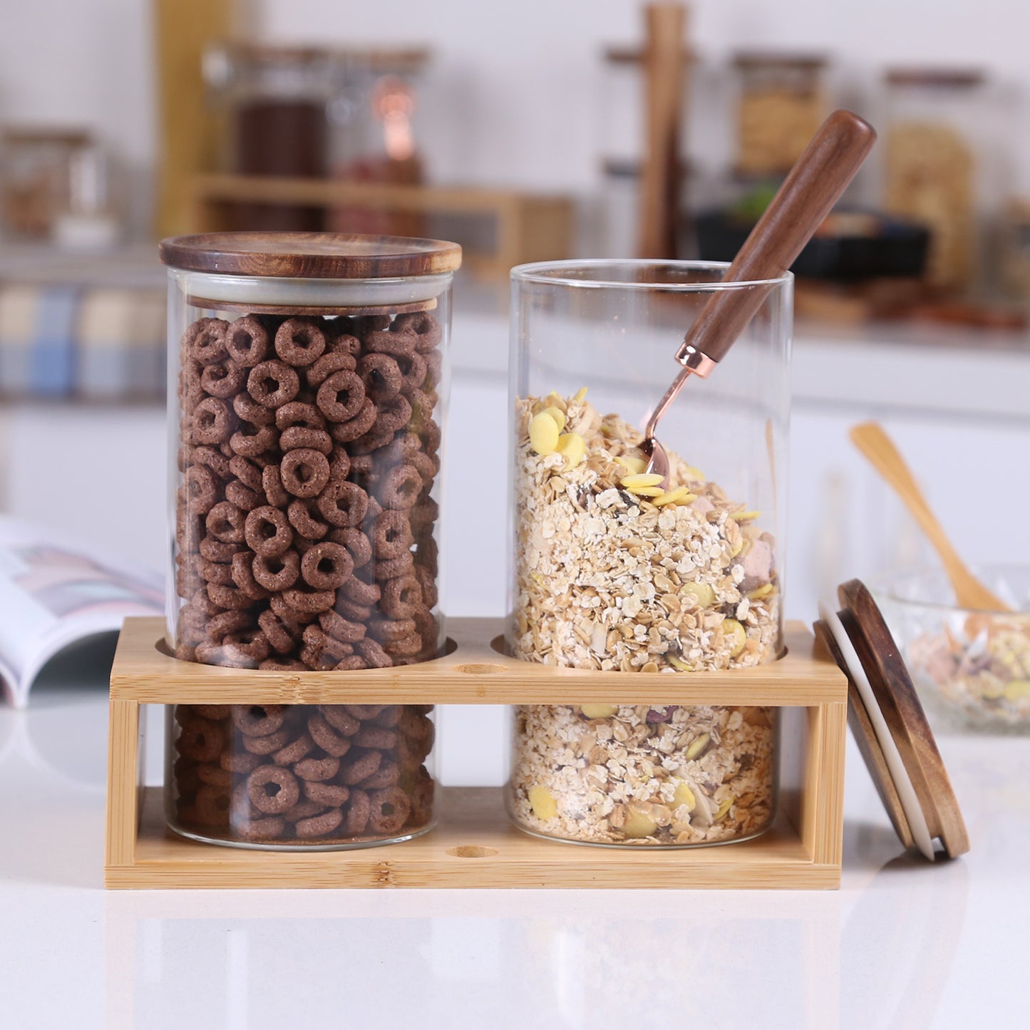 Ludlz Glass Storage Jar with Wood Lids, Airtight Sealed Clear Glass  Canister Kitchen Food Storage Containers for Coffee Beans Loose Tea Nuts  Sugar