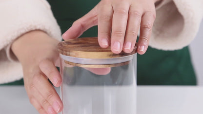 KKC Clear Glass Canister Jar Container Set for Food Storage with Airtight Wood Lid, 39Floz （Only for Canda adress）2 Piece Set