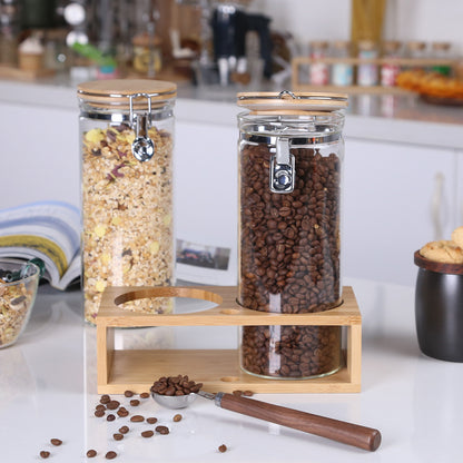 KKC Tall Glass Jar with Airtight Hinged Lid,Sealed Glass Containers with Scoop for Coffee Bean,Ground Coffee,Brown Sugar,Nuts,Oatmeal,Pasta,Cereal,Coffee Canister with Spoon for Coffee Bar,54 Fluid-oz