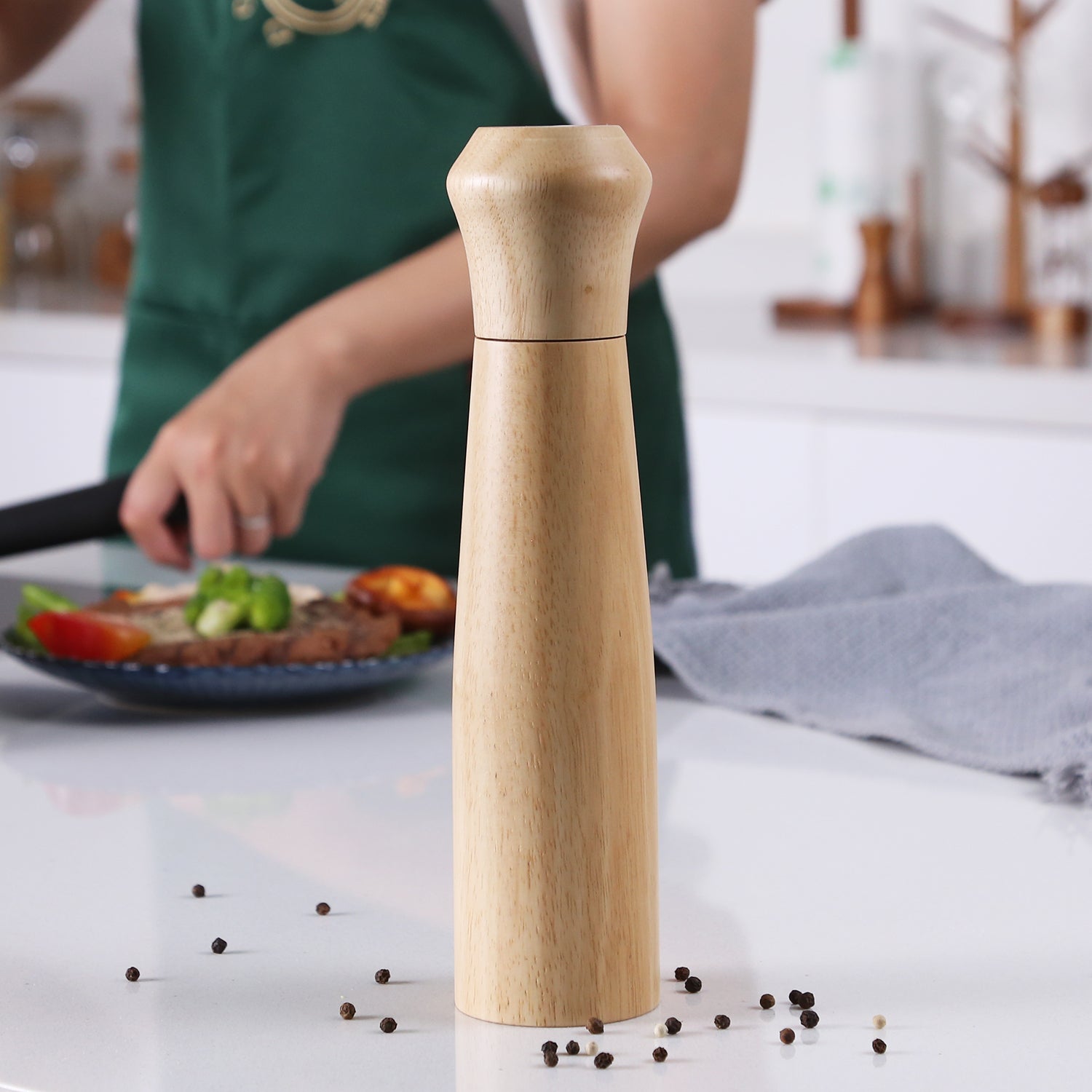 2pcs Wood Salt And Pepper Grinder Pepper Mill And Salt Shaker Set Wooden  With Ceramic Core 