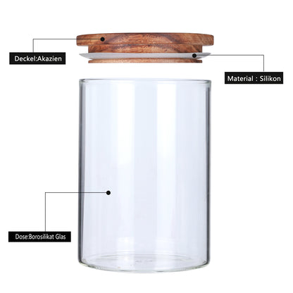 KKC Clear Glass Canisters Jars Containers Set for Food Storage with Airtight Wood Lids,BPA Free,39 Floz