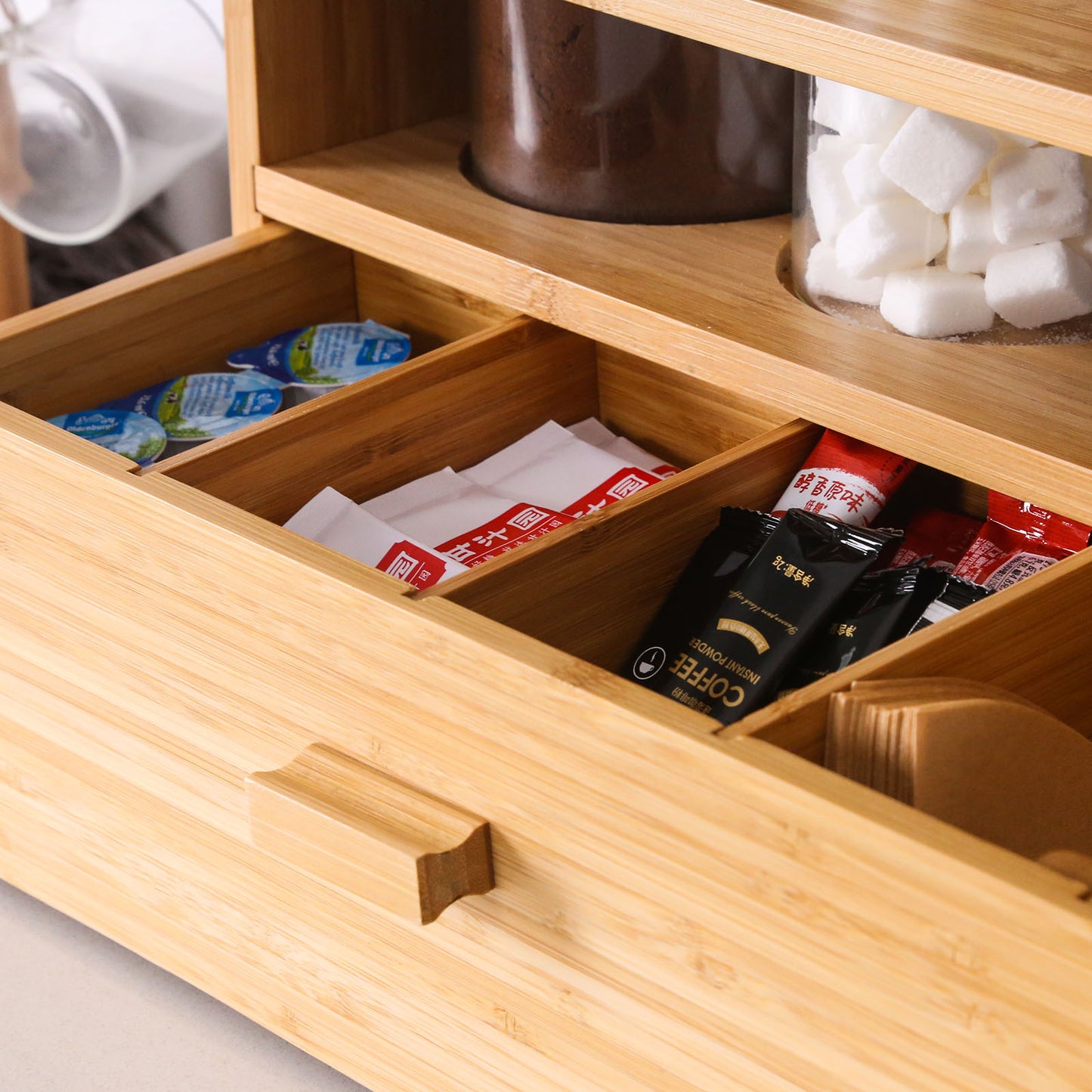 KKC Coffee Station Organizer, K Cup Coffee Pods Holder with Drawer, Countertop Coffee Bar Accessories Organizer, Coffee Pod Holder Storage Basket, for Coffee Capsule Pod, Sugar, Straw.