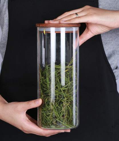 KKC Clear Glass Canister Jar Container Set for Food Storage with Airtight Wood Lid, 39Floz （Only for Canda adress）2 Piece Set