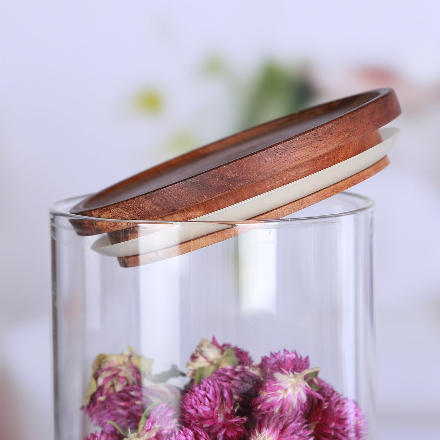 KKC Clear Glass Canister Jar Container Set for Food Storage with Airtight Wood Lid, 39Floz （Only for Canda adress）2 Piece Set