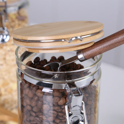 KKC Tall Glass Jar with Airtight Hinged Lid,Sealed Glass Containers with Scoop for Coffee Bean,Ground Coffee,Brown Sugar,Nuts,Oatmeal,Pasta,Cereal,Coffee Canister with Spoon for Coffee Bar,54 Fluid-oz